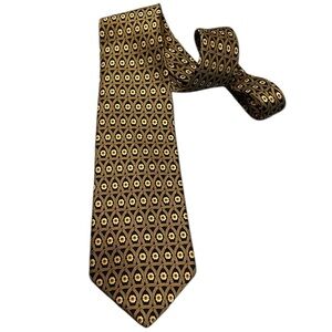 LANVIN PARIS SILK TIE FLORAL PRINT GOLD BLACK MADE IN FRANCE